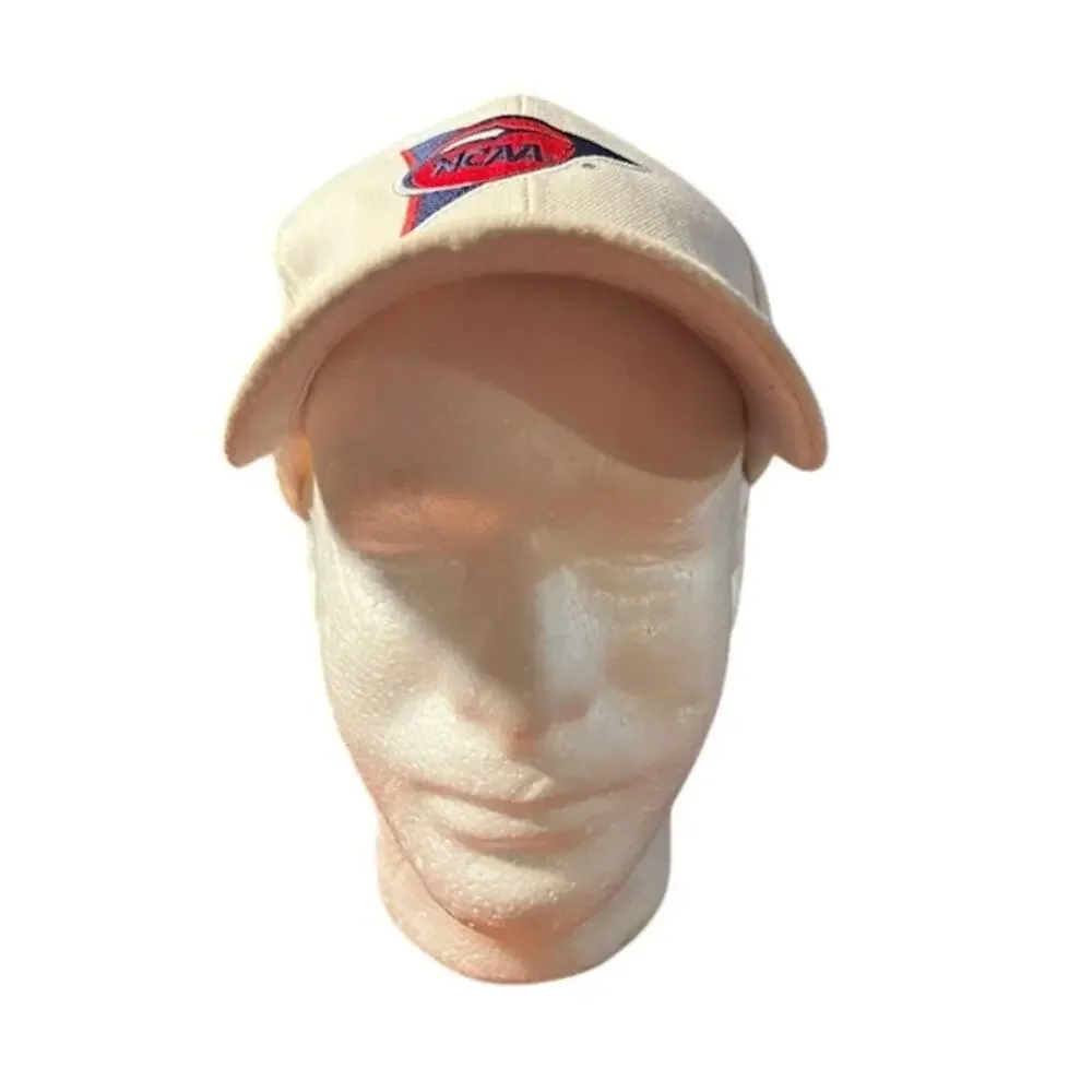 Vintage VTG snapback NCAA football white hat dad cap embroidered red blue logo